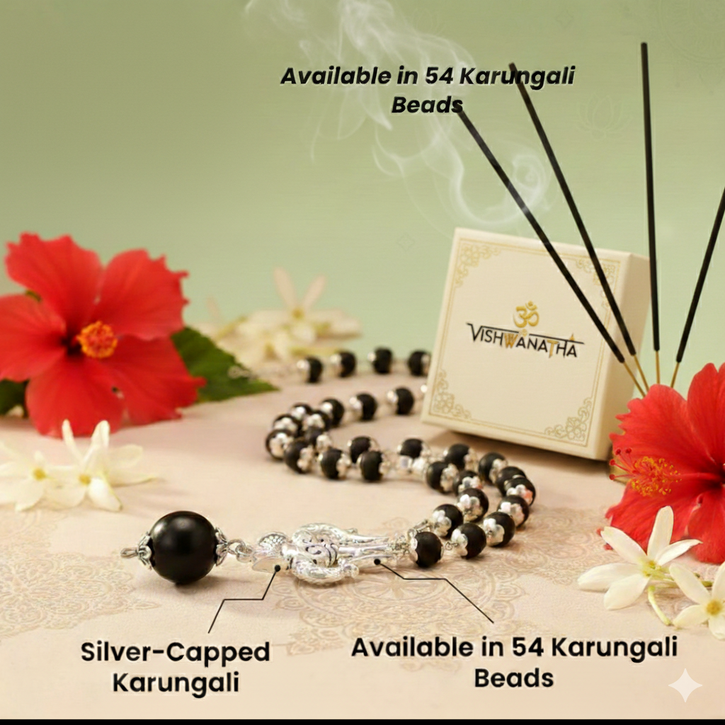 OM Shiva Banarasi Trishool Karungali Mala – Divine Protection Beads