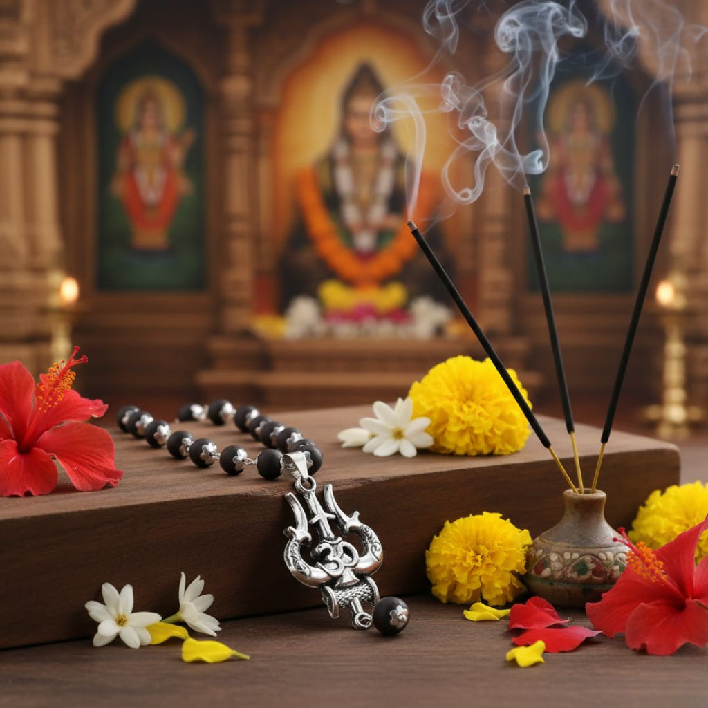 OM Shiva Banarasi Trishool Karungali Mala – Divine Protection Beads