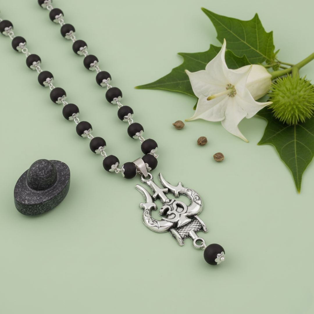 OM Shiva Banarasi Trishool Karungali Mala – Divine Protection Beads