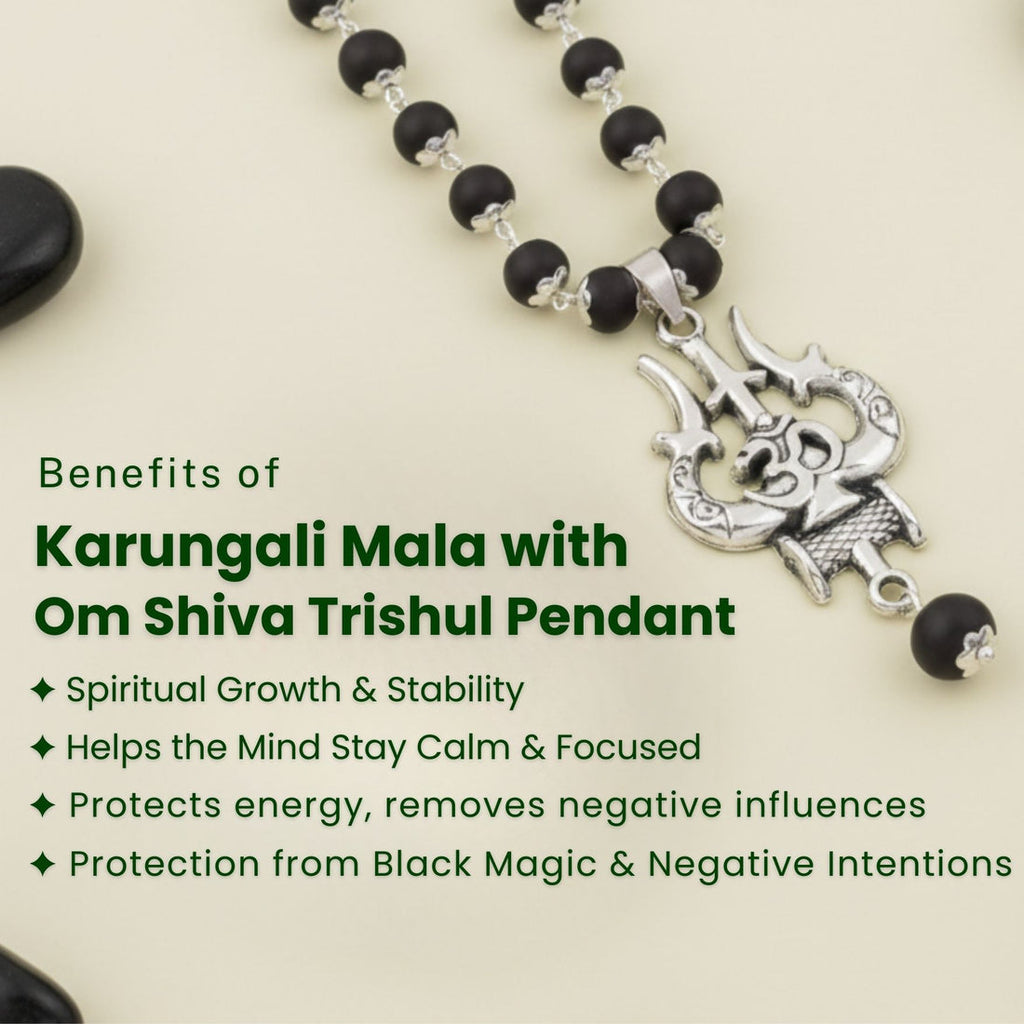 OM Shiva Banarasi Trishool Karungali Mala – Divine Protection Beads