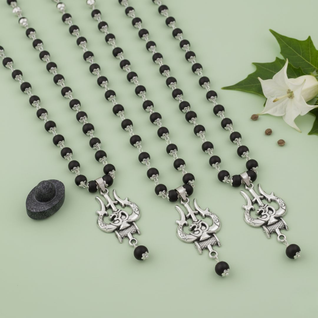 OM Shiva Banarasi Trishool Karungali Mala – Divine Protection Beads